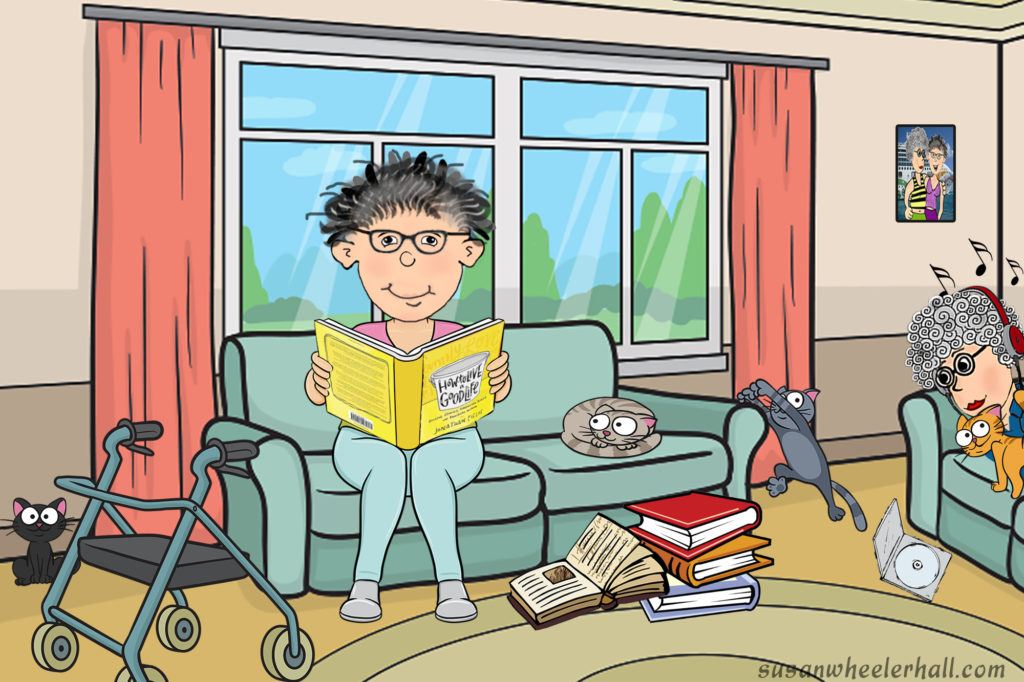 Cartoon disabled woman reading